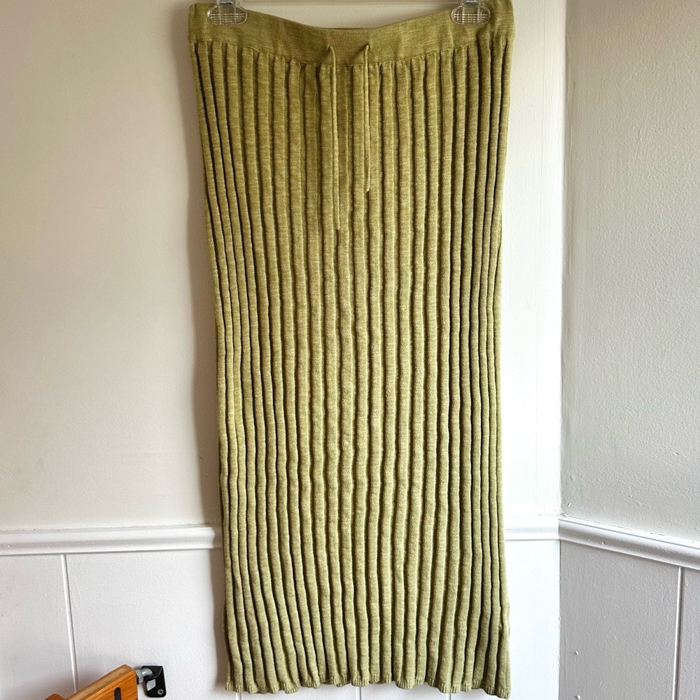 Free People Beach Green Ribbed Cotton Linen Blend Maxi Skirt Size S Women’s Boho